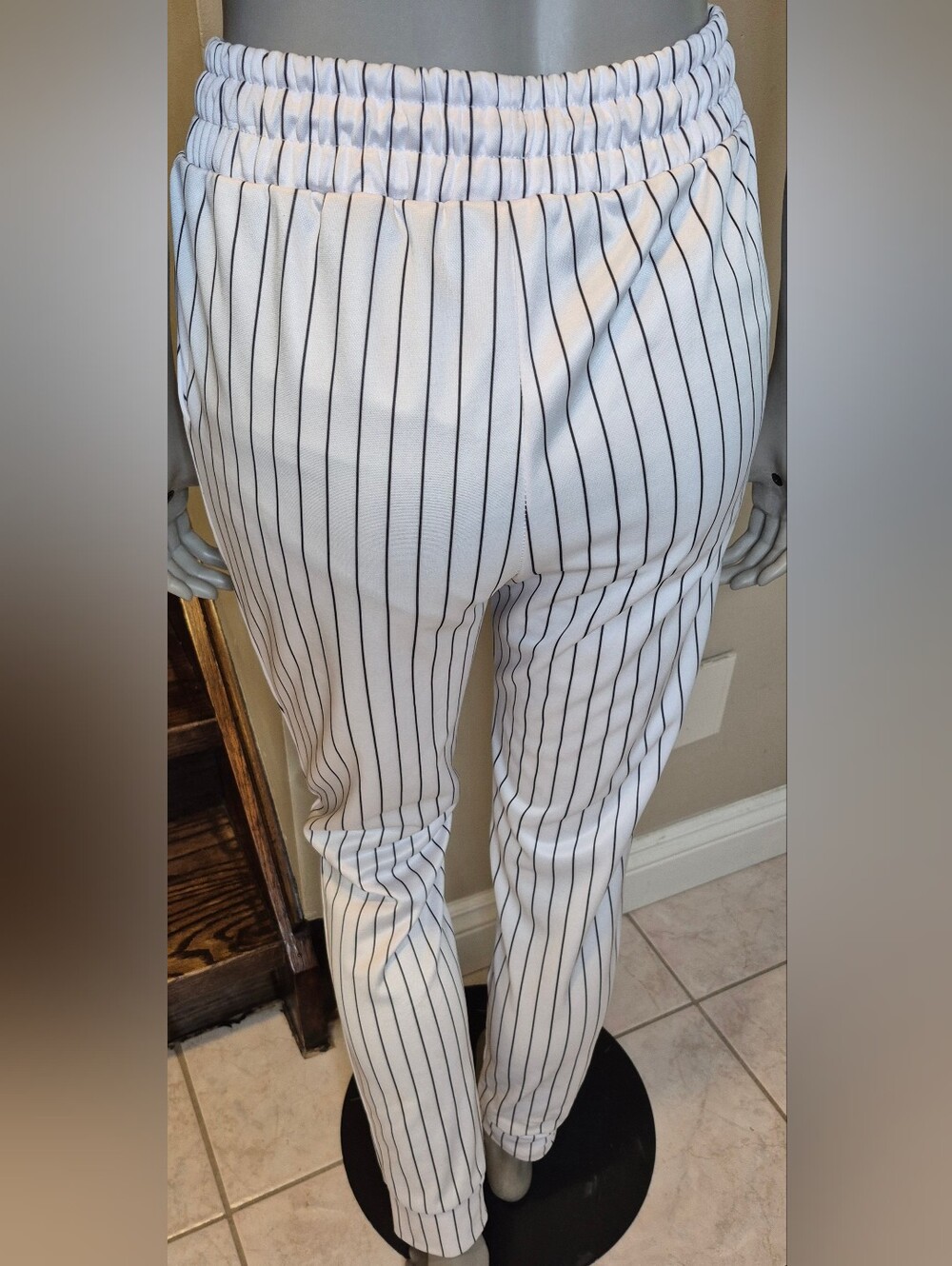 Revamped White Pinstripe Drawstring Pants - Picture 4 of 9